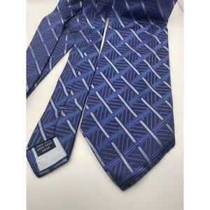 Faconnable Mens Silk Tie Blue Geometric Basketweave Pattern Made in Italy